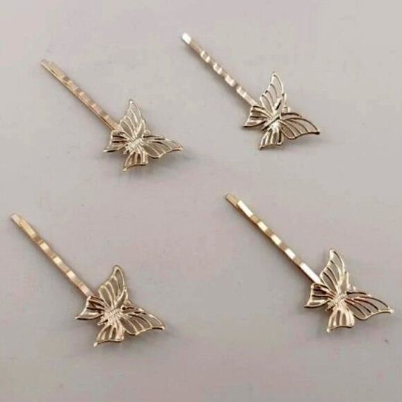 GOLD BUTTERFLY HAIR PINS BARRETTES - 4 PIECE - Picture 1 of 5